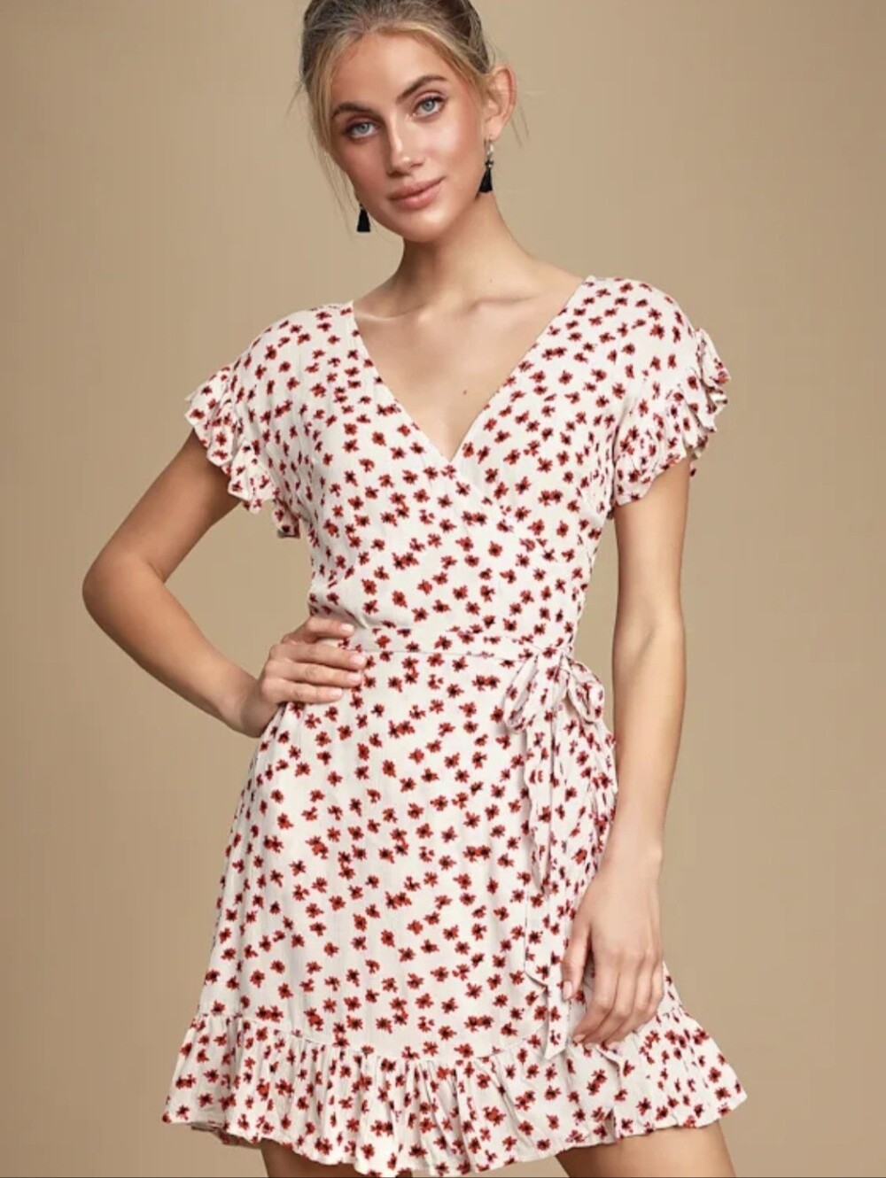 Billabong Wrap and Roll White Floral Print Mini Wrap Dress Size Large